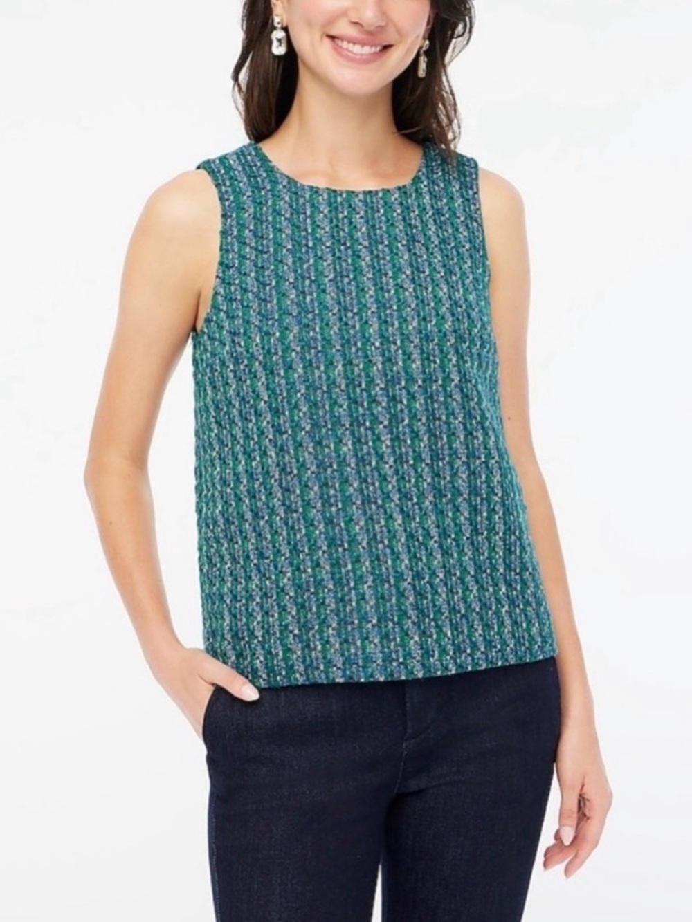 J. CREW | NEW Women’s Blue Medley Tweed Button-Back Shell Top size S Sleeveless - Picture 4 of 15